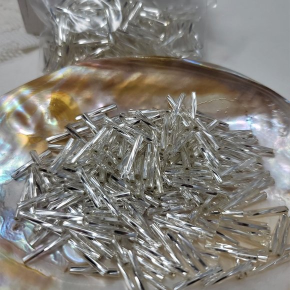 Glass Twisted Bugle Beads, Czech Glass, Silver - Picture 3 of 7